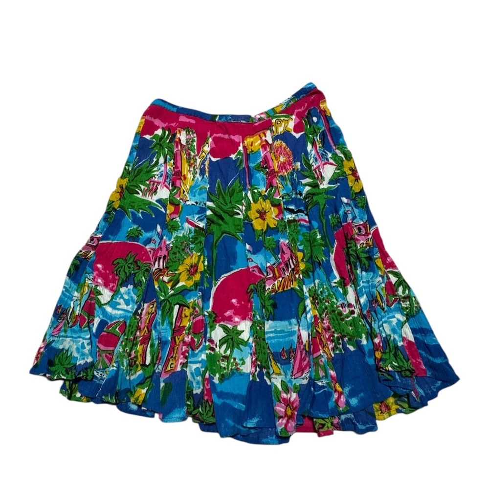 Bila Tropical Print Pleated Skirt | 100% Rayon | Size M